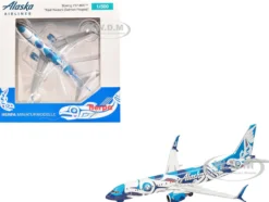 Boeing 737-800 Commercial Aircraft "Alaska Airlines - Salmon People Livery" (N559AS) Blue and White 1/500 Diecast Model Airplane by Herpa