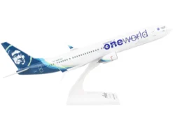 Boeing 737-900 Commercial Aircraft "Alaska Airlines - One World" (N487AS) White with Blue Tail (Snap-Fit) 1/130 Plastic Model by Skymarks