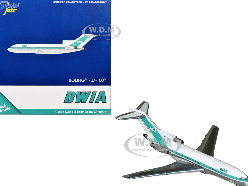 Boeing 727-100 Commercial Aircraft "British West Indian Airways" (9Y-TCO) White with Light Green Stripes 1/400 Diecast Model Airplane by GeminiJets
