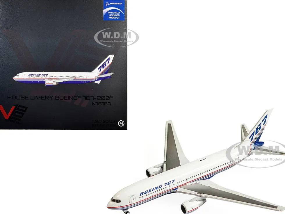 Boeing 767-200 Commercial Aircraft "Boeing House Livery" (N767BA) White with Blue and Red Stripes 1/400 Diecast Model Airplane by V1:400