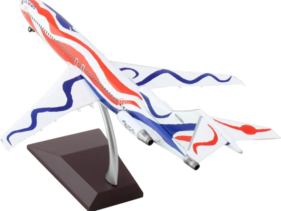Boeing 727 200 Commercial Aircraft Braniff International Airways Calder Bicentennial Livery White with Red and Blue Stripes Gemini 200 Series 1/200 Diecast Model Airplane GeminiJets G2BNF1220
