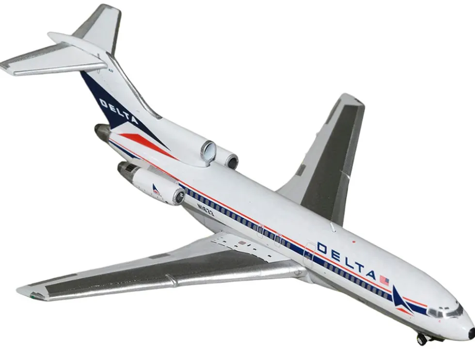 Boeing 727-100 Commercial Aircraft "Delta Air Lines" (N1633) White with Red and Blue Stripes 1/400 Diecast Model Airplane by GeminiJets