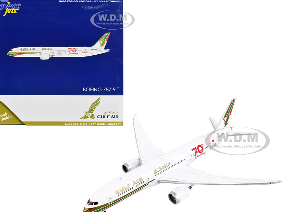 Boeing 787 9 Commercial Aircraft Gulf Air 70th Anniversary White with Graphics 1/400 Diecast Model Airplane GeminiJets GJ1909