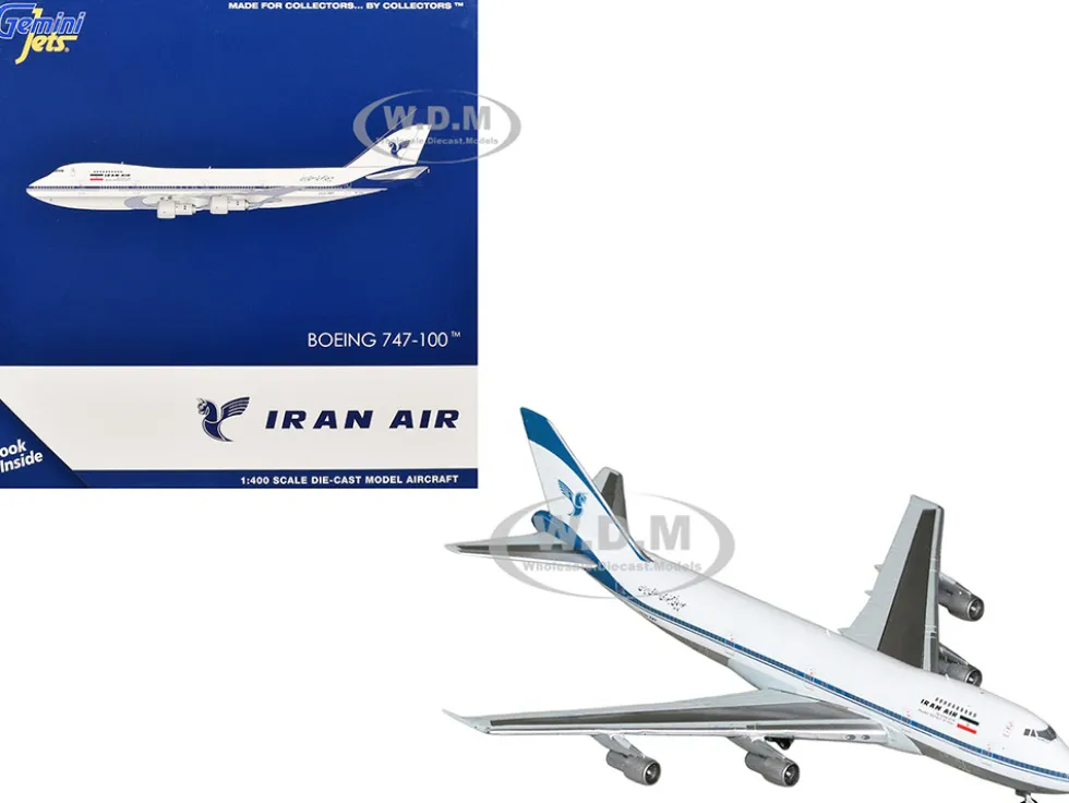 Boeing 747-100 Commercial Aircraft "Iran Air" (EP-IAM) White with Blue Stripes 1/400 Diecast Model Airplane by GeminiJets