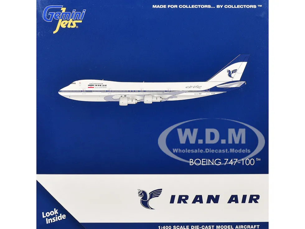 Boeing 747-100 Commercial Aircraft "Iran Air" (EP-IAM) White with Blue Stripes 1/400 Diecast Model Airplane by GeminiJets