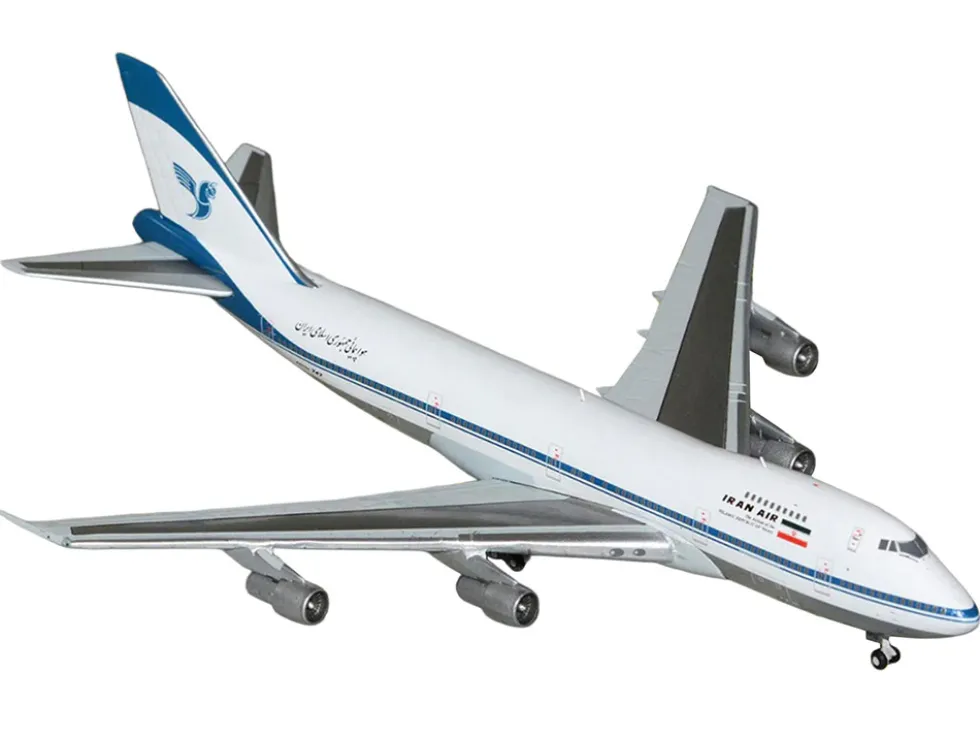 Boeing 747-100 Commercial Aircraft "Iran Air" (EP-IAM) White with Blue Stripes 1/400 Diecast Model Airplane by GeminiJets