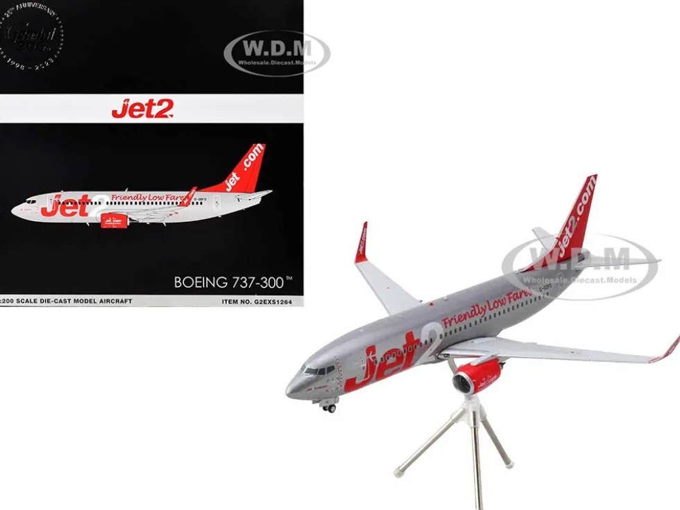 Boeing 737-300 Commercial Aircraft "Jet2" (G-GDFG) Gray Metallic with Red Tail "Gemini 200" Series 1/200 Diecast Model Airplane by GeminiJets