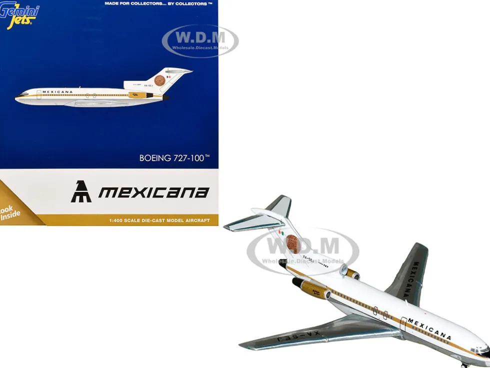 Boeing 727-100 Commercial Aircraft "Mexicana de Aviacion" (XA-SEJ) White with Gold Stripes 1/400 Diecast Model Airplane by GeminiJets