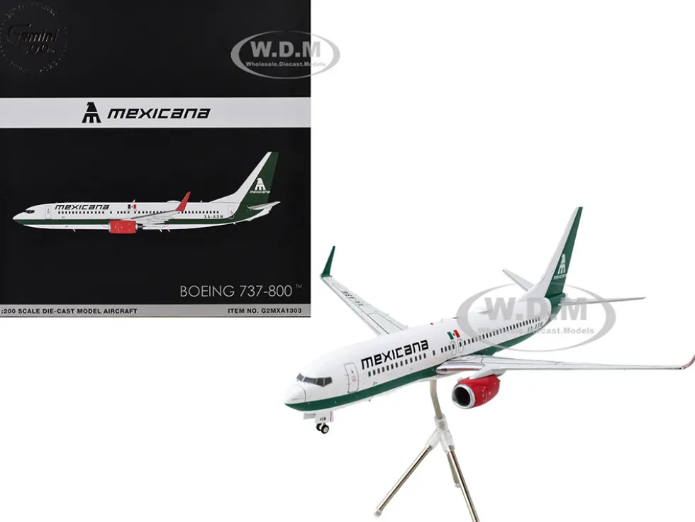 Boeing 737-800 Commercial Aircraft "Mexicana" (XA-ASM) White with Green Stripes "Gemini 200" Series 1/200 Diecast Model Airplane by GeminiJets