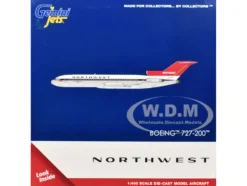 Boeing 727-200 Commercial Aircraft "Northwest Airlines" (N254US) White with Blue Stripes and Red Tail 1/400 Diecast Model Airplane by GeminiJets