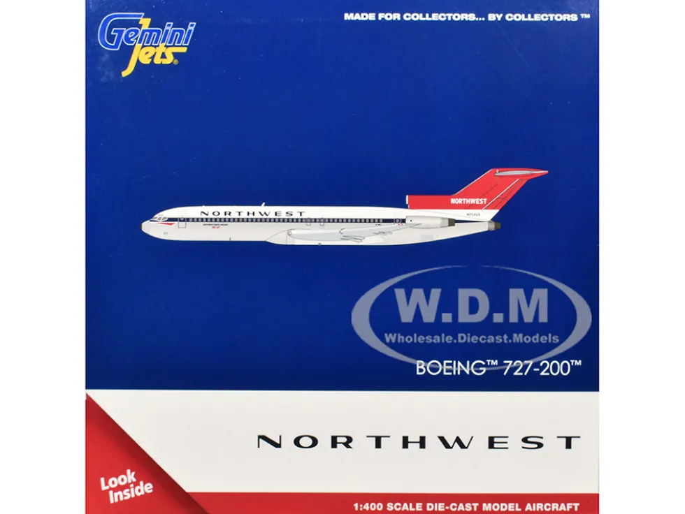Boeing 727-200 Commercial Aircraft "Northwest Airlines" (N254US) White with Blue Stripes and Red Tail 1/400 Diecast Model Airplane by GeminiJets