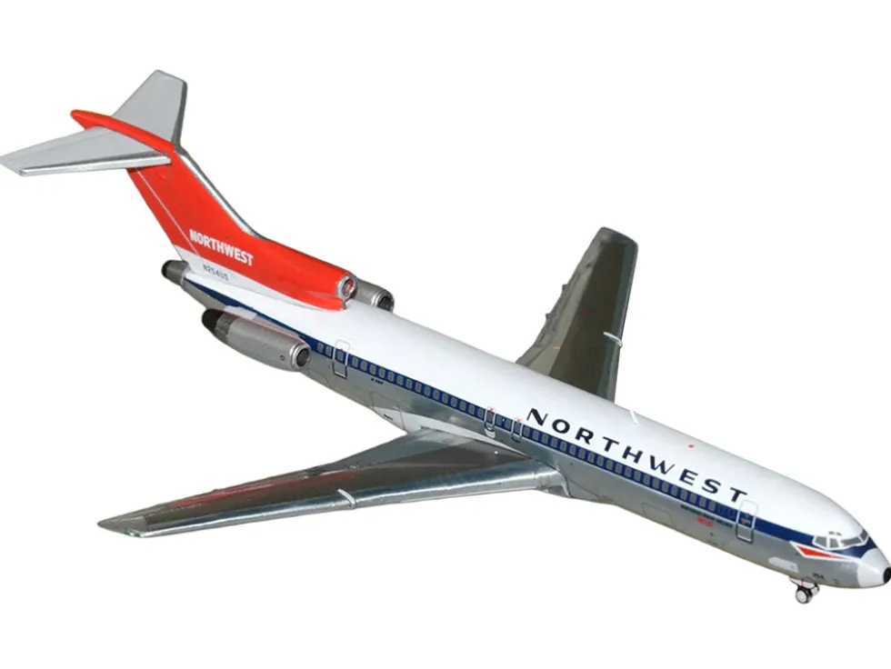 Boeing 727-200 Commercial Aircraft "Northwest Airlines" (N254US) White with Blue Stripes and Red Tail 1/400 Diecast Model Airplane by GeminiJets