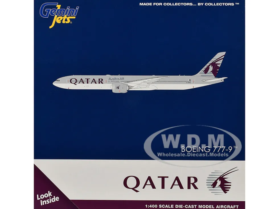 Boeing 777-9 Commercial Aircraft "Qatar Airways" (A7-BKA) Gray with Dark Red Tail Graphics 1/400 Diecast Model Airplane by GeminiJets