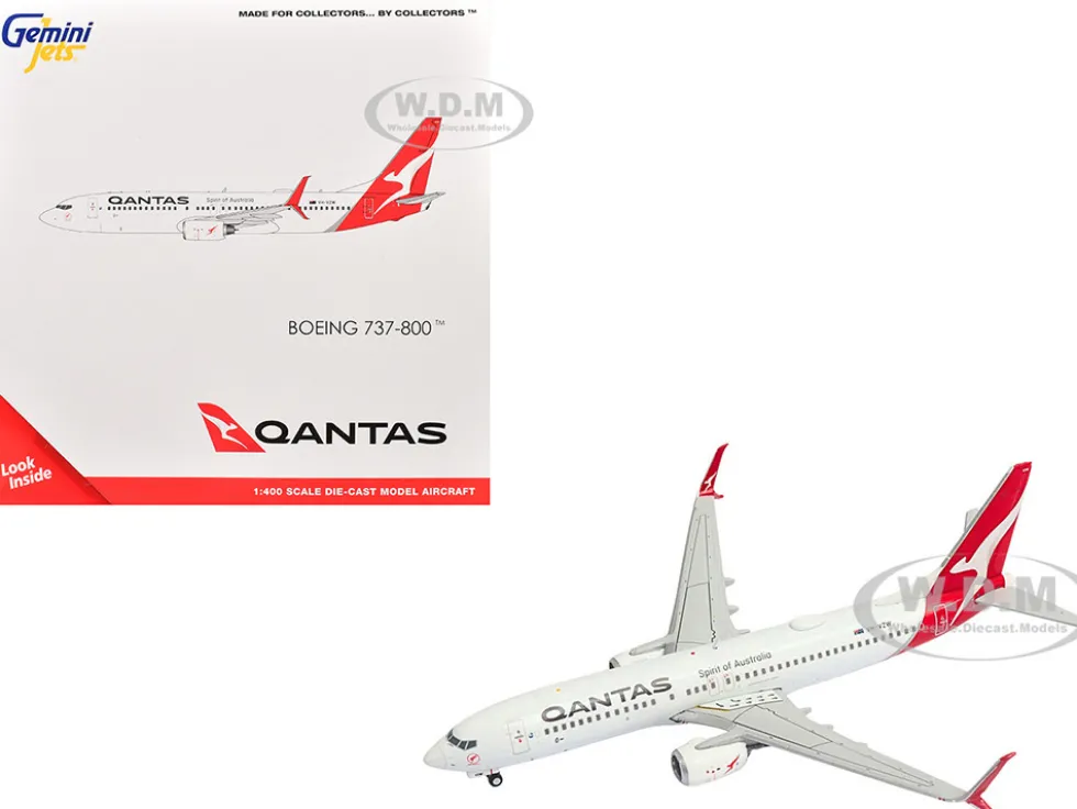 Boeing 737-800 Commercial Aircraft "Qantas Airways" (VH-VZW) White with Red Tail 1/400 Diecast Model Airplane by GeminiJets