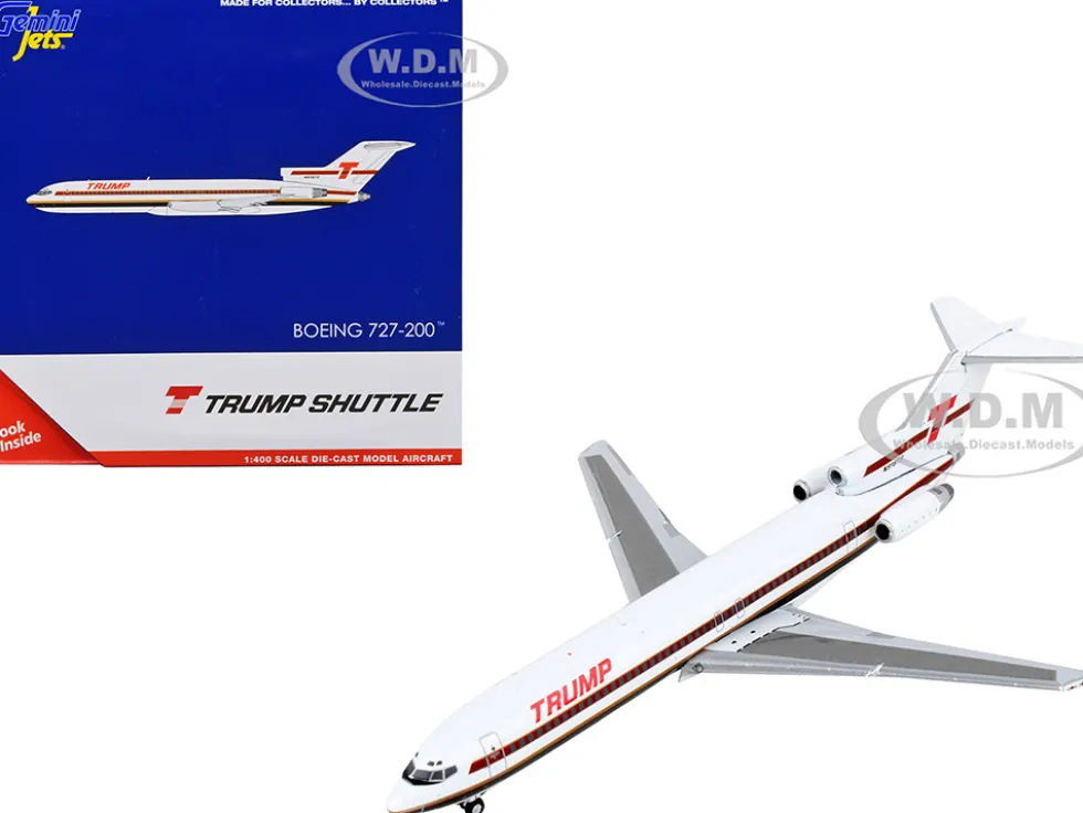 Boeing 727 200 Commercial Aircraft Trump Shuttle White with Red Stripes 1/400 Diecast Model Airplane GeminiJets GJ2176