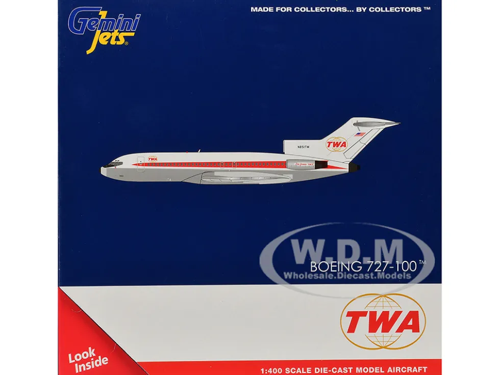 Boeing 727-100 Commercial Aircraft "Trans World Airlines" (N851TW) White with Red Stripes 1/400 Diecast Model Airplane by GeminiJets