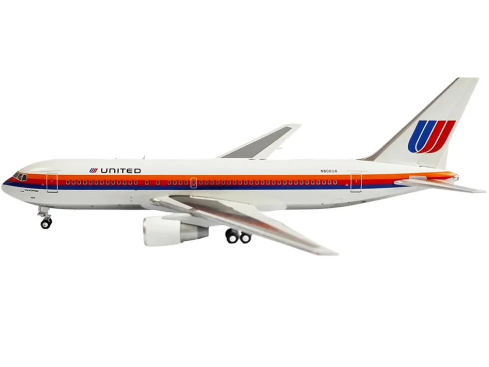 Boeing 767-200 Commercial Aircraft "United Airlines" (N606UA) White with Stripes 1/400 Diecast Model Airplane by V1:400