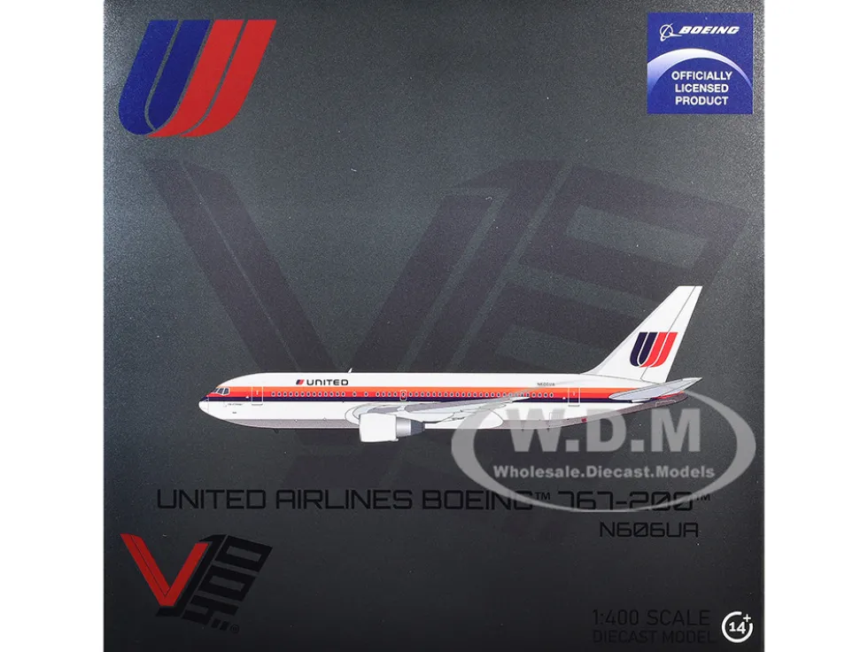 Boeing 767-200 Commercial Aircraft "United Airlines" (N606UA) White with Stripes 1/400 Diecast Model Airplane by V1:400