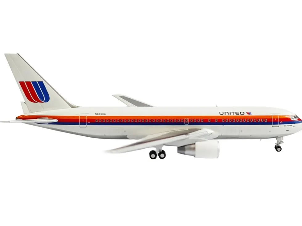 Boeing 767-200 Commercial Aircraft "United Airlines" (N606UA) White with Stripes 1/400 Diecast Model Airplane by V1:400
