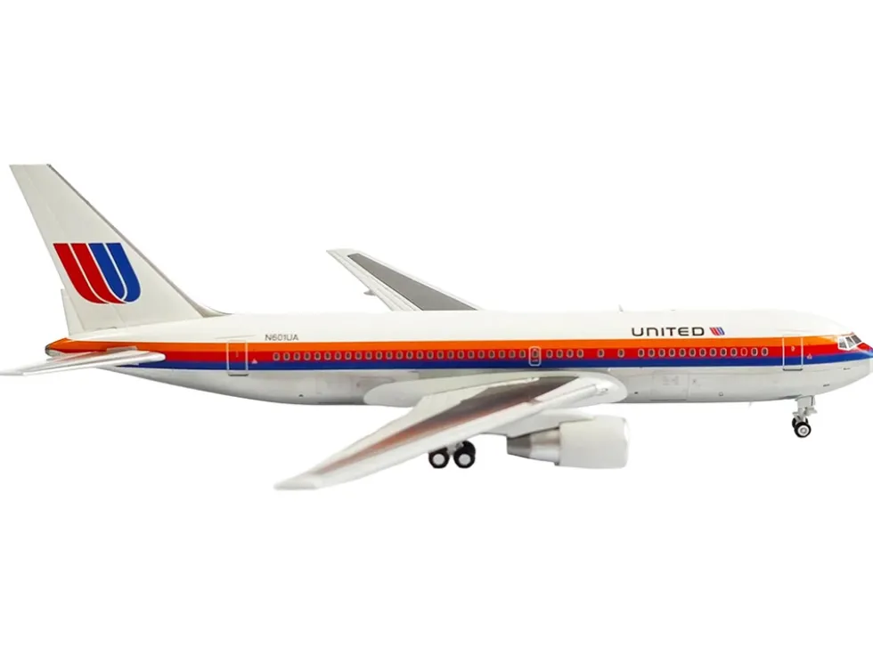 Boeing 767-200 Commercial Aircraft "United Airlines" (N601UA) White with Stripes 1/400 Diecast Model Airplane by V1:400