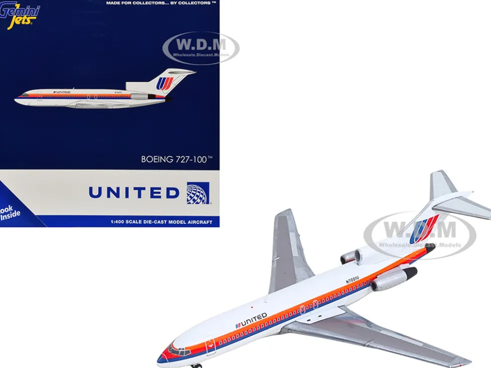 Boeing 727-100 Commercial Aircraft "United Airlines - Saul Bass Livery" (N7001U) White with Stripes 1/400 Diecast Model Airplane by GeminiJets