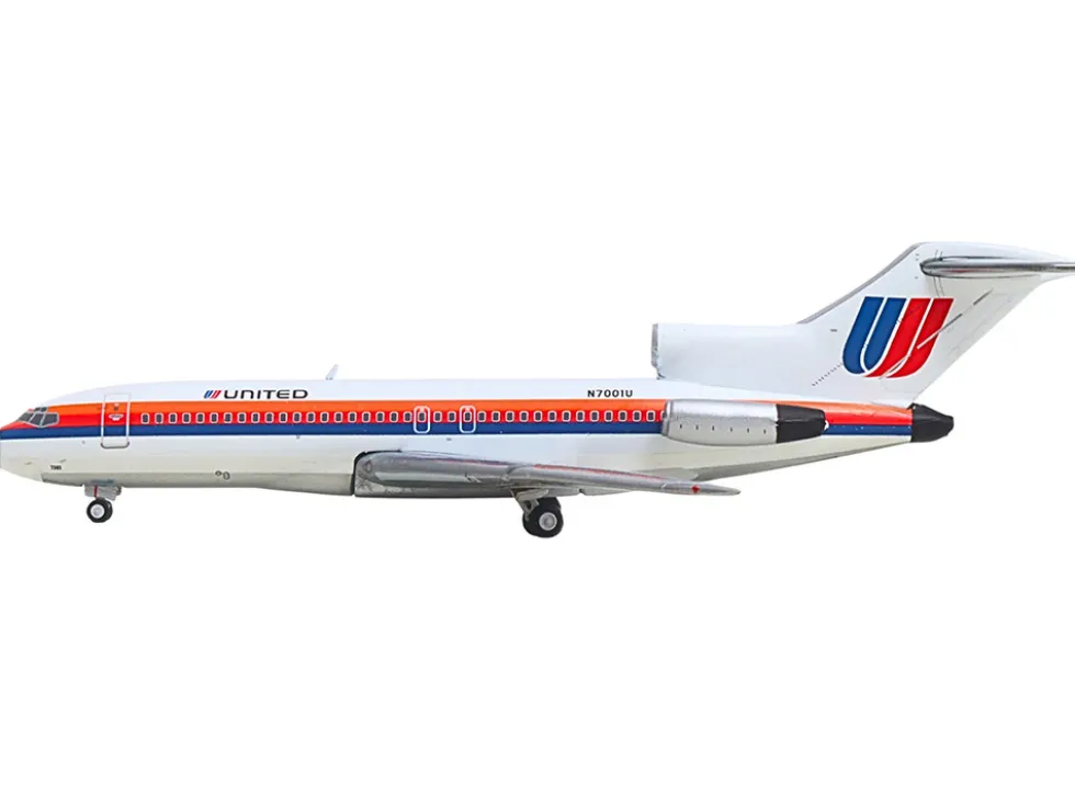 Boeing 727-100 Commercial Aircraft "United Airlines - Saul Bass Livery" (N7001U) White with Stripes 1/400 Diecast Model Airplane by GeminiJets