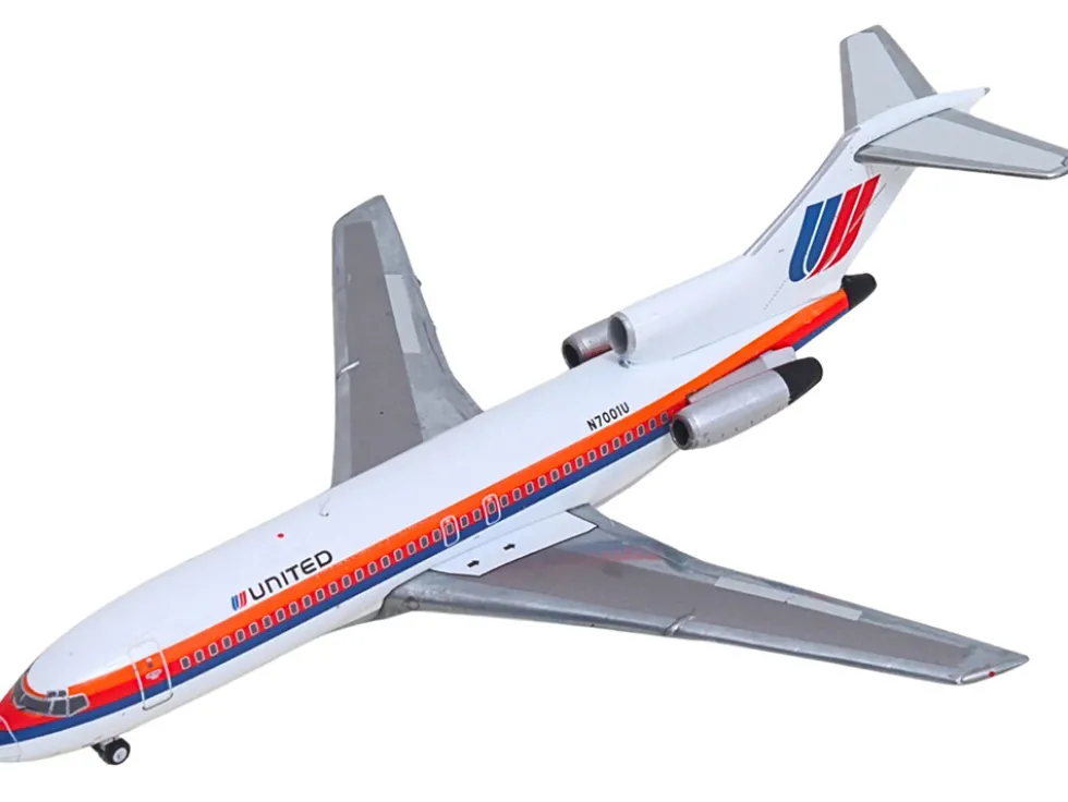 Boeing 727-100 Commercial Aircraft "United Airlines - Saul Bass Livery" (N7001U) White with Stripes 1/400 Diecast Model Airplane by GeminiJets