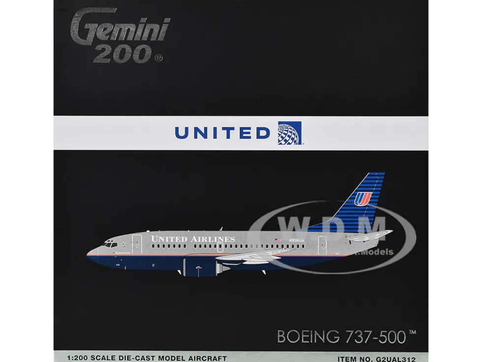 Boeing 737-500 Commercial Aircraft "United Airlines - Classic 737 Series" (N936UA) Gray with Blue Tail "Gemini 200" Series 1/200 Diecast Model Airplane by GeminiJets