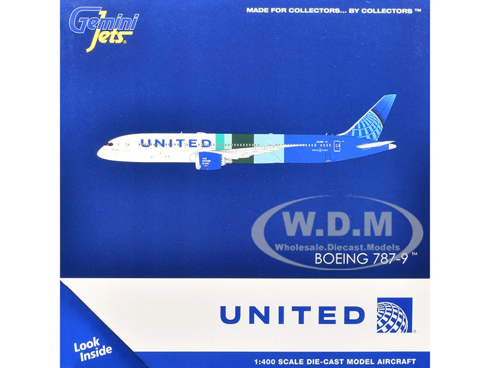 Boeing 787-9 Commercial Aircraft "United Airlines - The Future is SAF" (N24988) White and Blue with Stripes 1/400 Diecast Model Airplane by GeminiJets