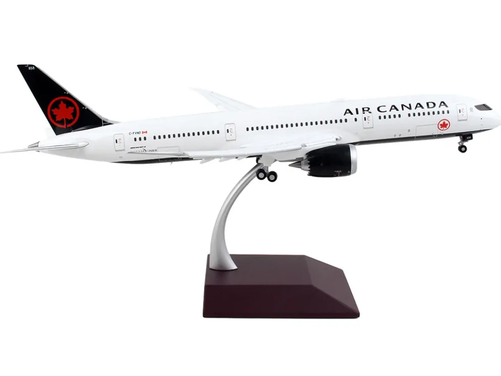 Boeing 787 9 Commercial Aircraft with Flaps Down Air Canada White with Black Tail Gemini 200 Series 1/200 Diecast Model Airplane GeminiJets G2ACA1058F