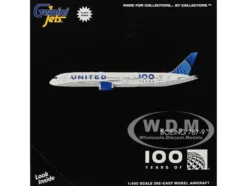 Boeing 787-9 Commercial Aircraft with Flaps Down "United Airlines 100 Years" (N61101) White with Graphics and Blue Tail 1/400 Diecast Model Airplane by GeminiJets