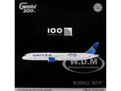 Boeing 787-9 Commercial Aircraft with Flaps Down "United Airlines 100 Years" (N61101) White with Graphics and Blue Tail "Gemini 200" Series 1/200 Diecast Model Airplane by GeminiJets