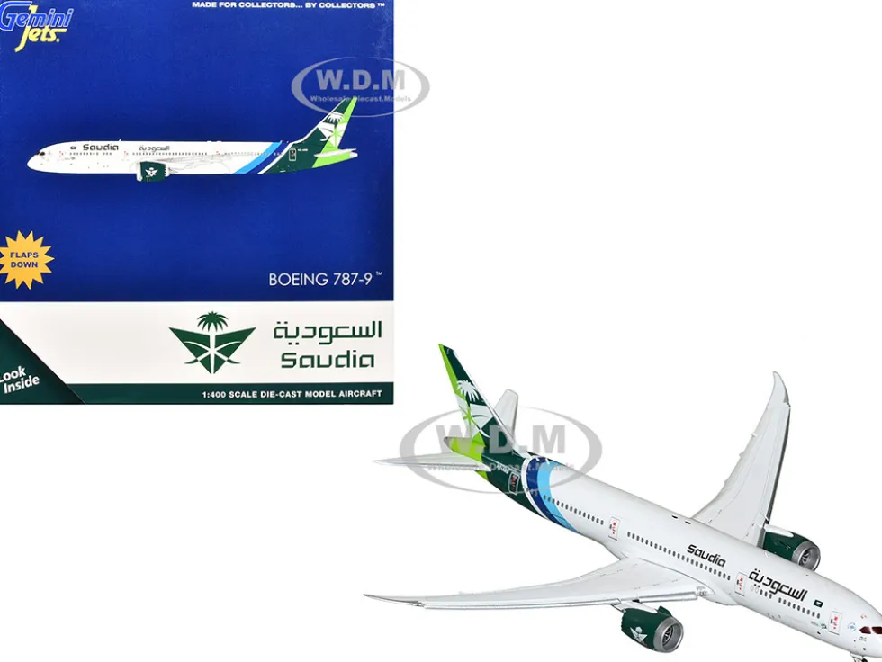 Boeing 787-9 Commercial Aircraft with Flaps Down "Saudia Airline" (HZ-ARB) White with Tail Graphics 1/400 Diecast Model Airplane by GeminiJets