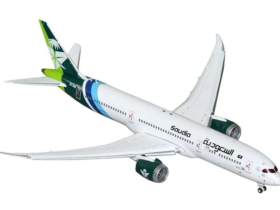 Boeing 787-9 Commercial Aircraft with Flaps Down "Saudia Airline" (HZ-ARB) White with Tail Graphics 1/400 Diecast Model Airplane by GeminiJets