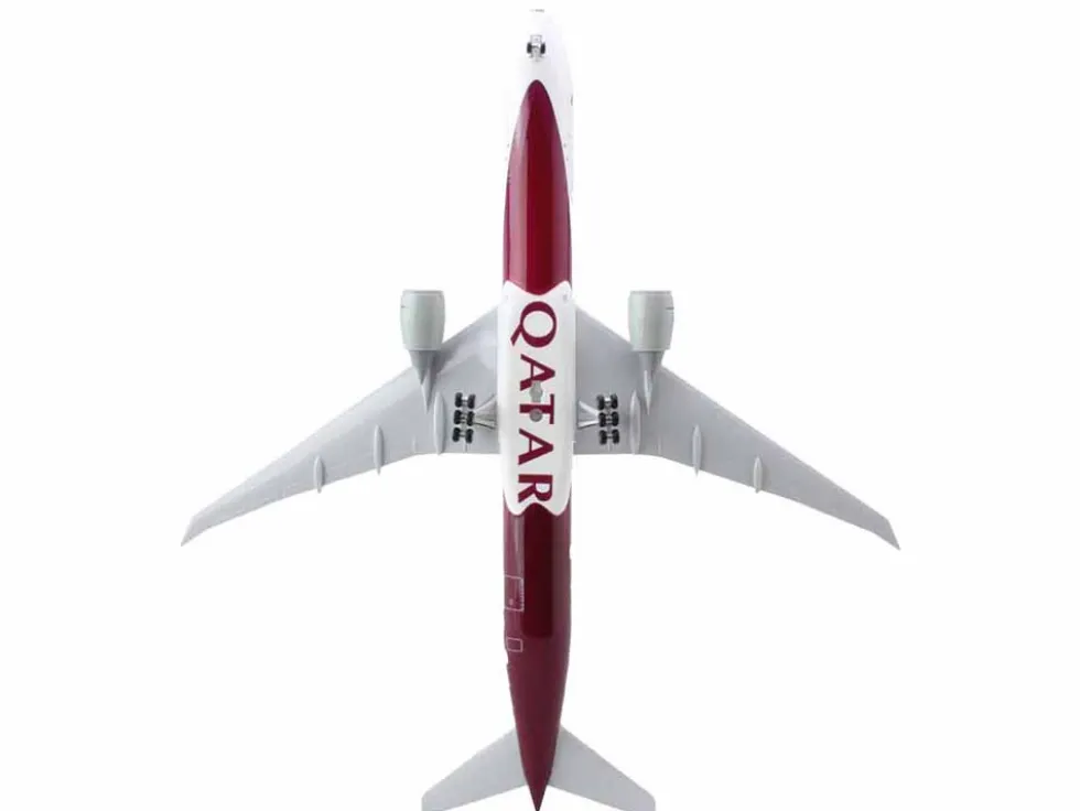Boeing 777-300 Commercial Aircraft with Landing Gear "Qatar Airways - FIFA World Cup Qatar 2022" Gray and Dark Red (Snap-Fit) 1/200 Plastic Model by Skymarks