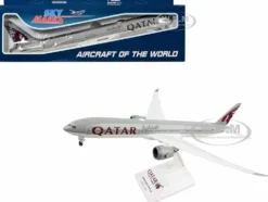 Boeing 777-9 Commercial Aircraft with Landing Gear "Qatar Airways" Gray with Tail Graphics (Snap-Fit) 1/200 Plastic Model by Skymarks