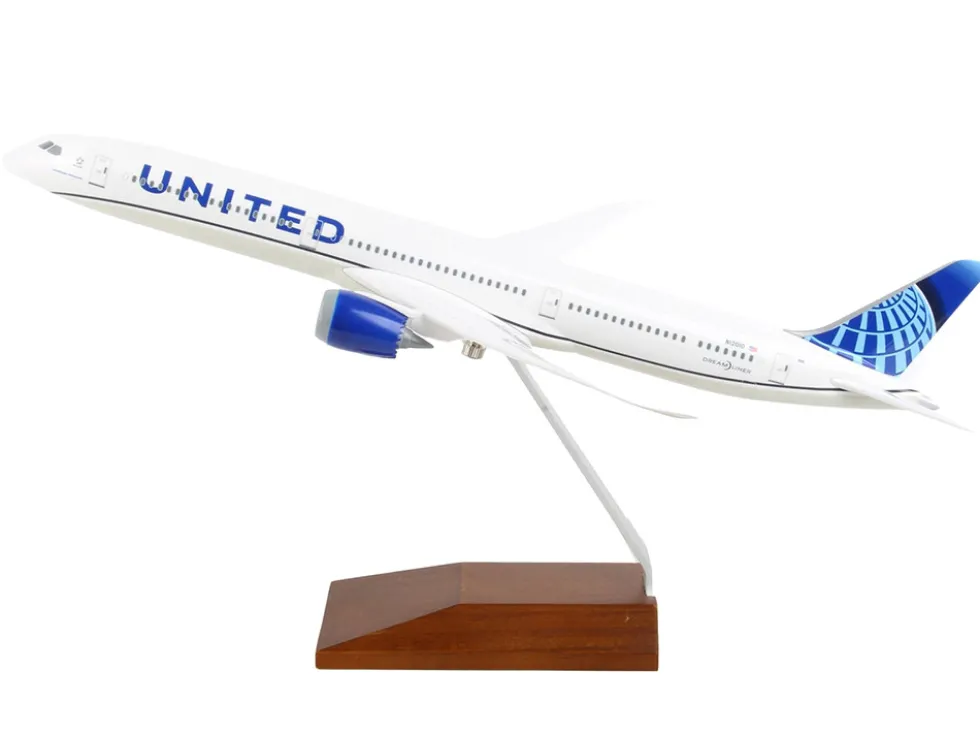 Boeing 787-10 Dreamliner Commercial Aircraft "United Airlines" (N12010) White with Blue Tail and Wood Stand (Snap-Fit) 1/200 Plastic Model by Skymarks