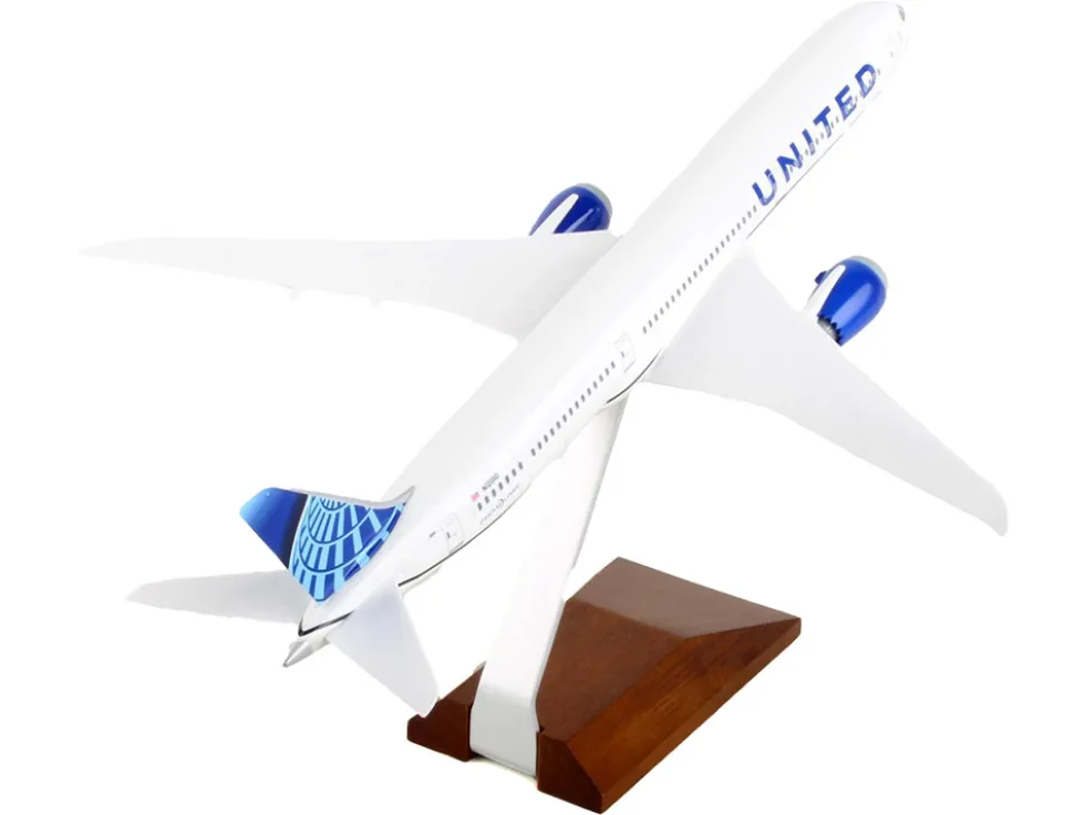 Boeing 787-10 Dreamliner Commercial Aircraft "United Airlines" (N12010) White with Blue Tail and Wood Stand (Snap-Fit) 1/200 Plastic Model by Skymarks