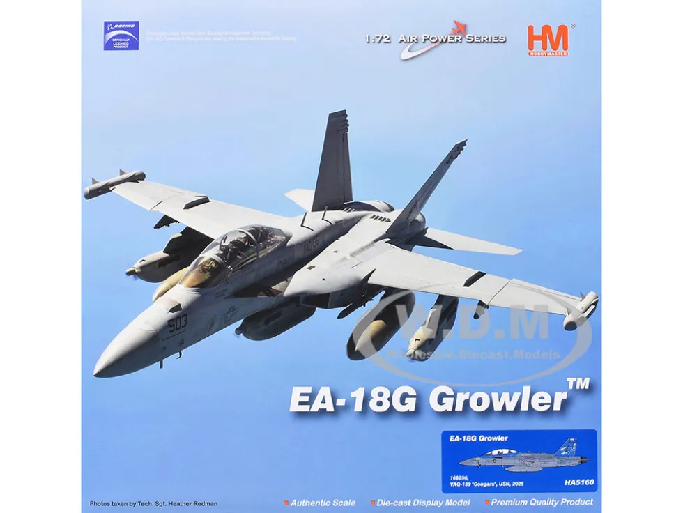 Boeing EA-18G Growler Aircraft "168256, VAQ-139 Cougars" (2025) United States Navy "Air Power Series" 1/72 Diecast Model by Hobby Master