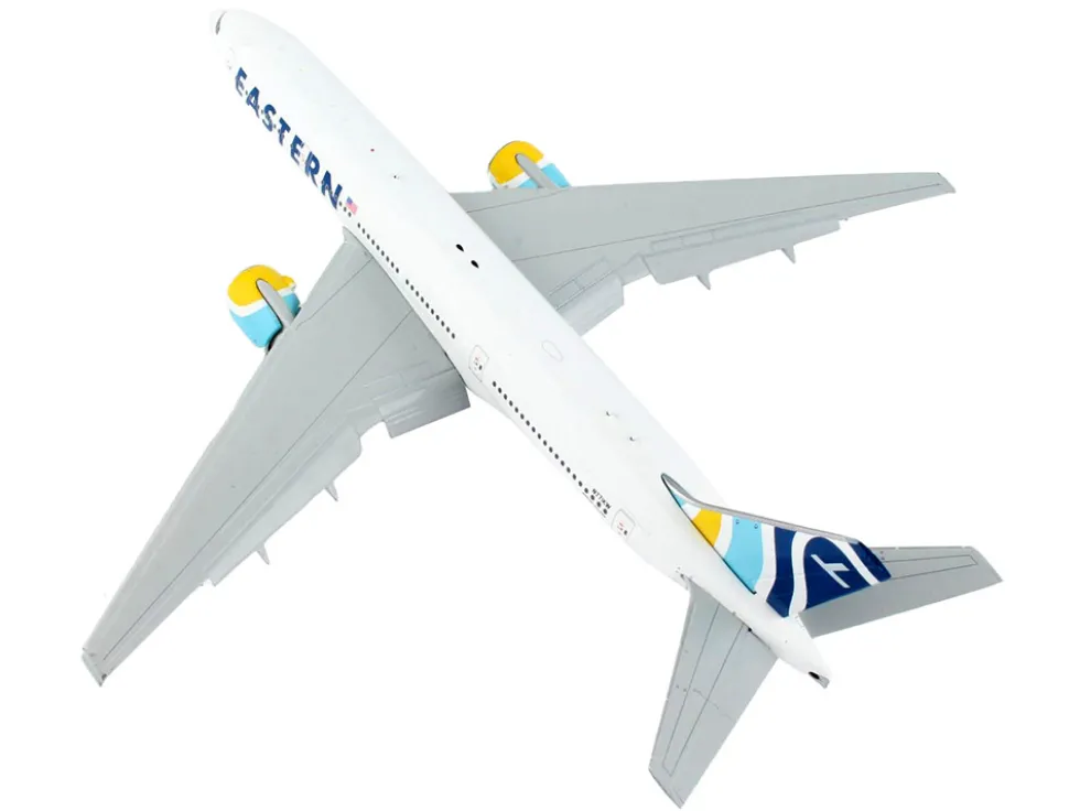 Boeing 777 200ER Commercial Aircraft with Flaps Down Eastern Air Lines White with Striped Tail 1/400 Diecast Model Airplane GeminiJets GJ2059F