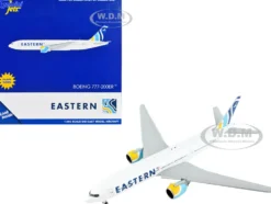 Boeing 777 200ER Commercial Aircraft with Flaps Down Eastern Air Lines White with Striped Tail 1/400 Diecast Model Airplane GeminiJets GJ2059F