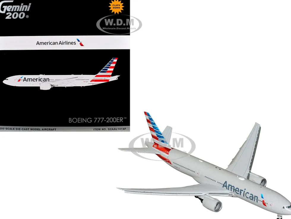 Boeing 777-200ER Commercial Aircraft with Flaps Down "American Airlines" (N788AN) Silver with Striped Tail "Gemini 200" Series 1/200 Diecast Model Airplane by GeminiJets