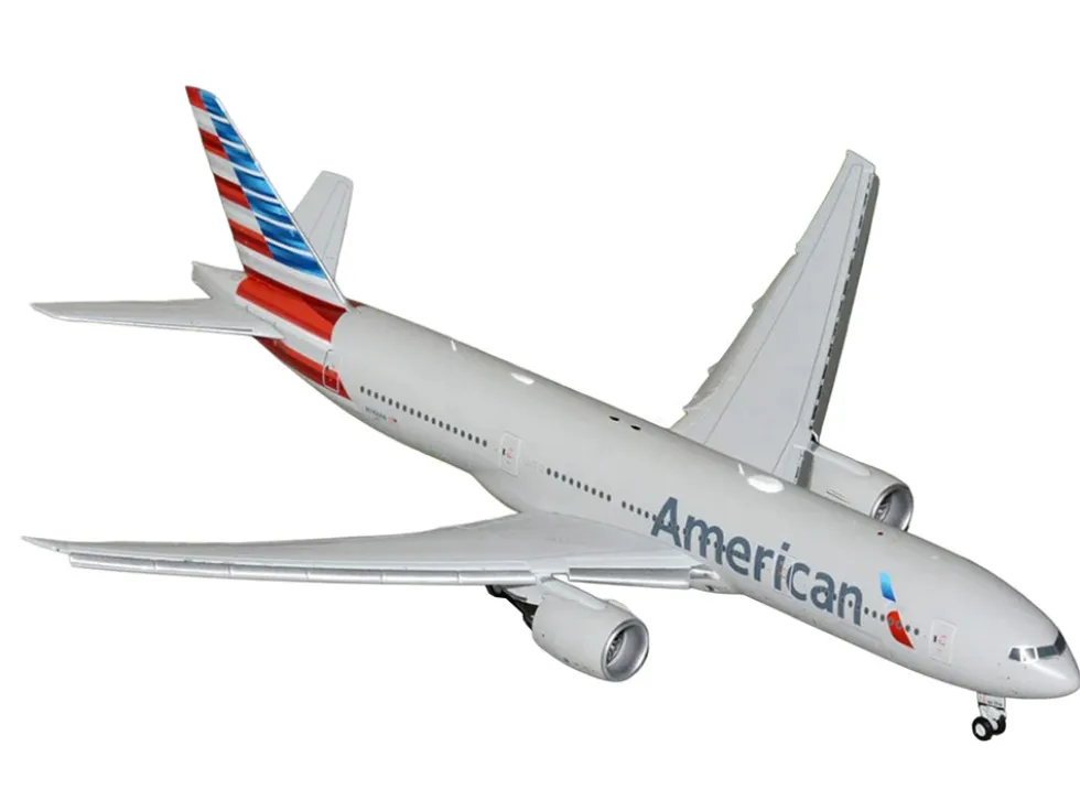 Boeing 777-200ER Commercial Aircraft with Flaps Down "American Airlines" (N788AN) Silver with Striped Tail "Gemini 200" Series 1/200 Diecast Model Airplane by GeminiJets