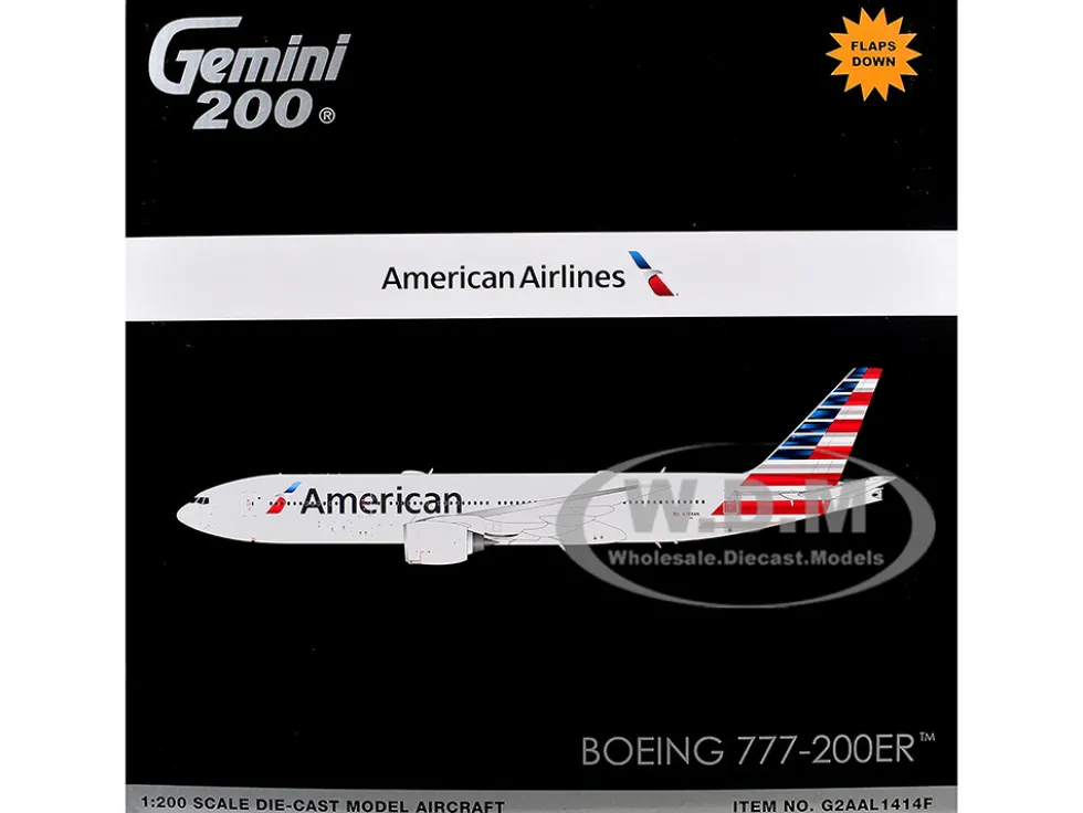 Boeing 777-200ER Commercial Aircraft with Flaps Down "American Airlines" (N788AN) Silver with Striped Tail "Gemini 200" Series 1/200 Diecast Model Airplane by GeminiJets