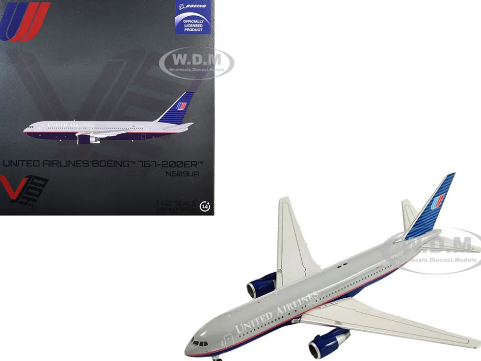 Boeing 767-200ER Commercial Aircraft "United Airlines" (N609UA) Gray with Blue Tail 1/400 Diecast Model Airplane by V1:400