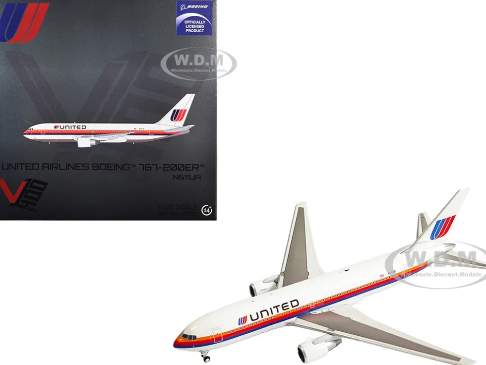 Boeing 767-200ER Commercial Aircraft "United Airlines" (N611UA) White with Stripes 1/400 Diecast Model Airplane by V1:400