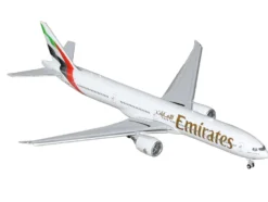 Boeing 777-300ER Commercial Aircraft with Flaps Down "Emirates Airlines" (A6-EQH) White with Striped Tail 1/400 Diecast Model Airplane by GeminiJets