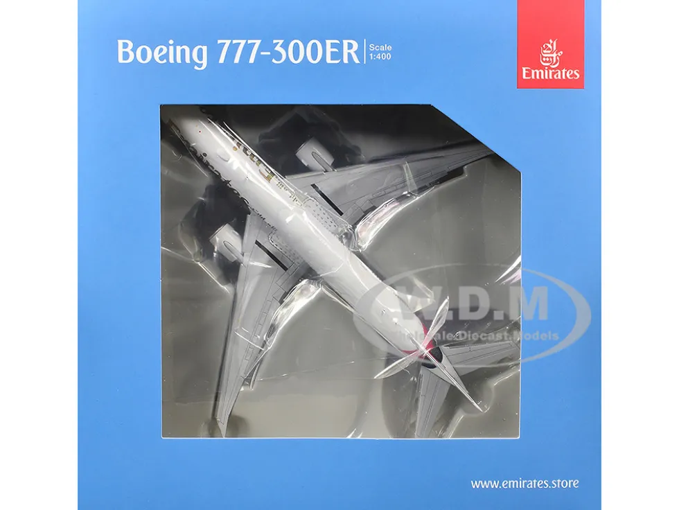 Boeing 777-300ER Commercial Aircraft with Flaps Down "Emirates Airlines" (A6-EQH) White with Striped Tail 1/400 Diecast Model Airplane by GeminiJets