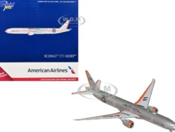 Boeing 777-300ER Commercial Aircraft "American Airlines - Flagship DFW" (N735AT) Silver with Orange Stripes 1/400 Diecast Model Airplane by GeminiJets
