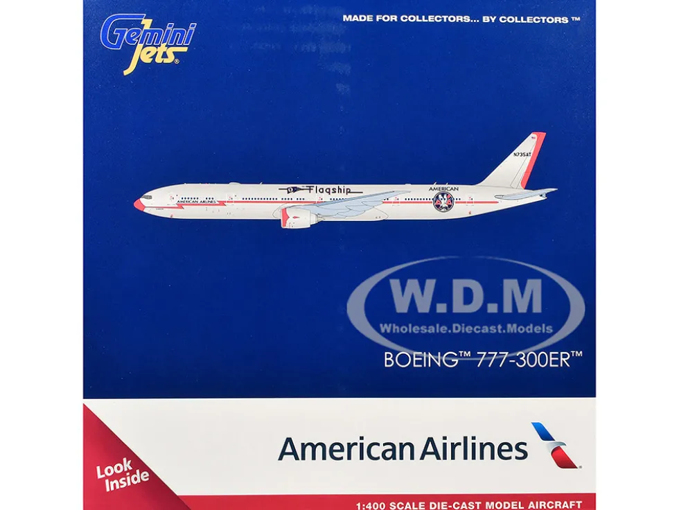 Boeing 777-300ER Commercial Aircraft "American Airlines - Flagship DFW" (N735AT) Silver with Orange Stripes 1/400 Diecast Model Airplane by GeminiJets